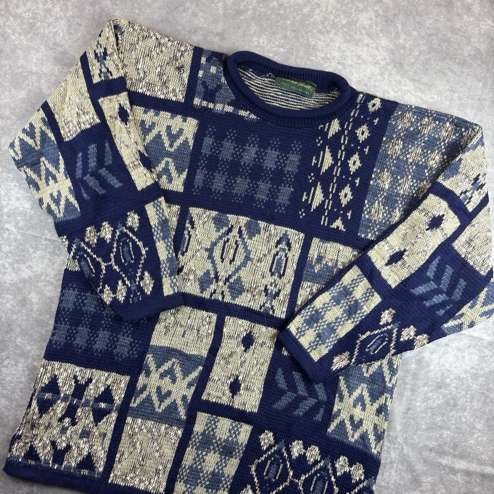 Dana Scott Sweater Womens L Blue Fall Collection Fair Isle Nordic Knit  USA VTG